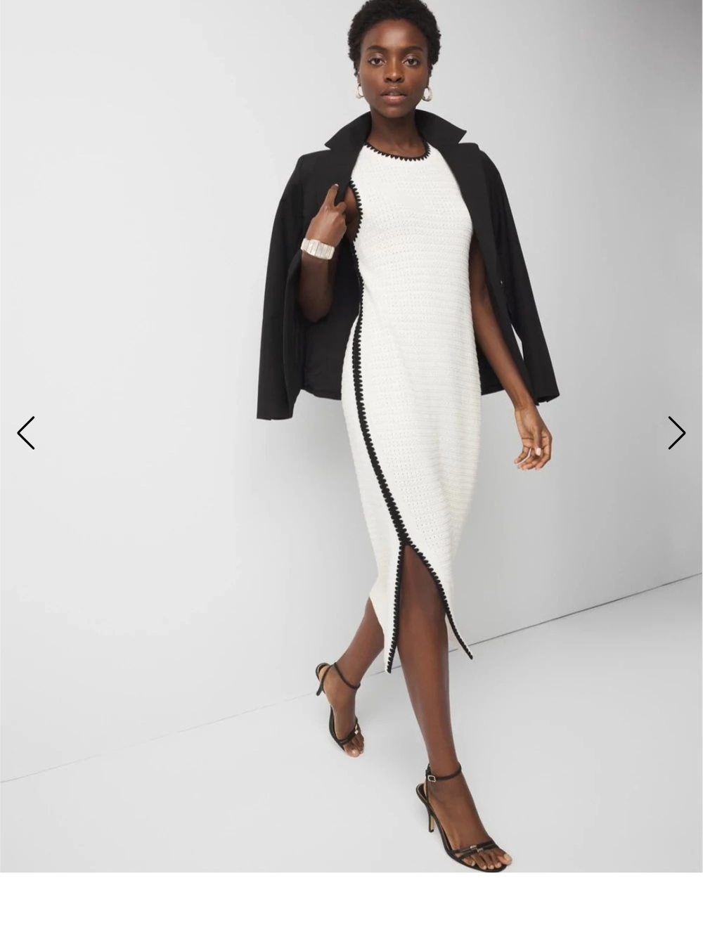 White House Black Market Cream Midi Dress with Black Trim Detailing